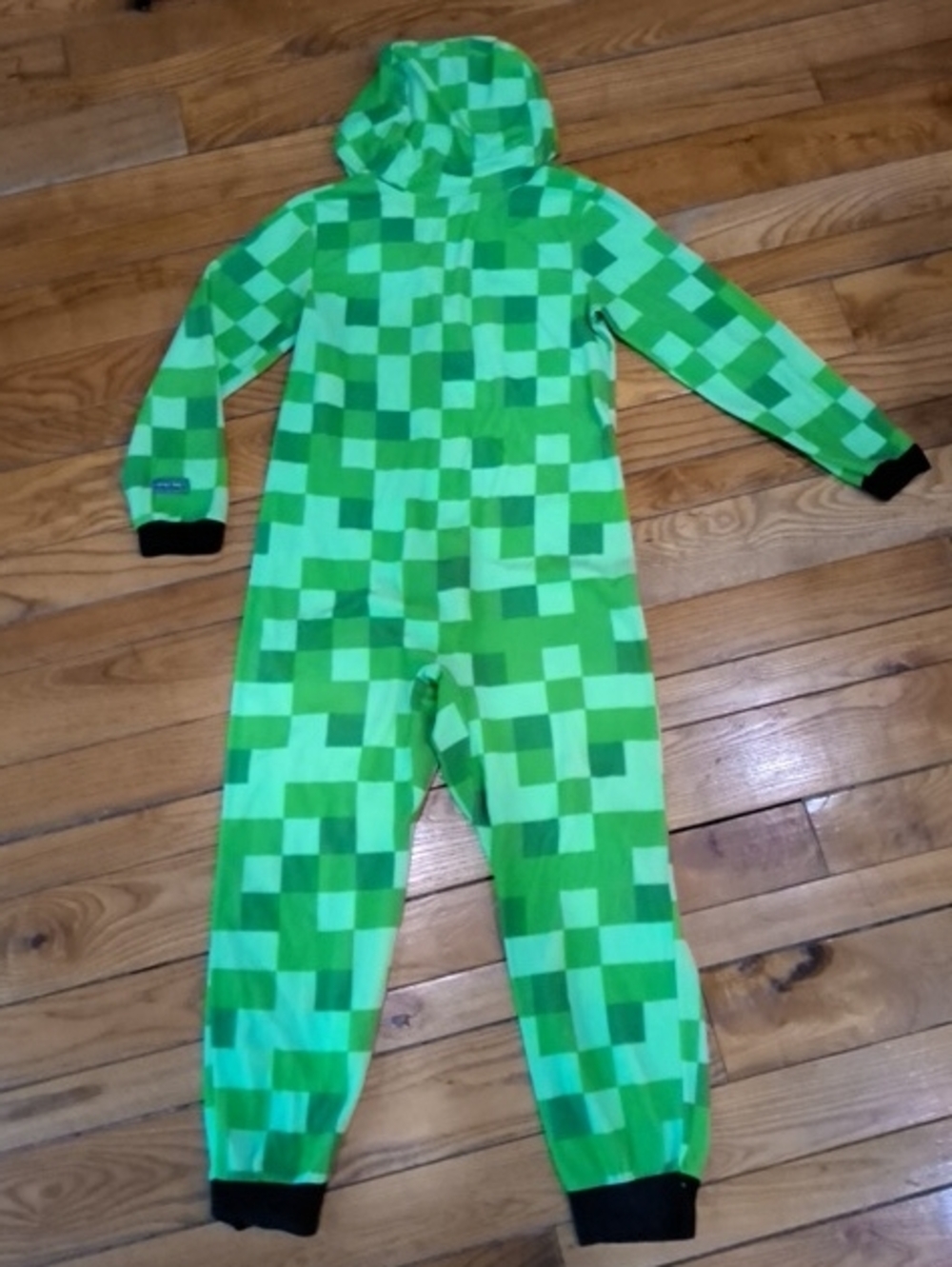 Kids  Minecraft Green Pixel-Print One-Piece Hooded Pajamas - Picture 3 of 5
